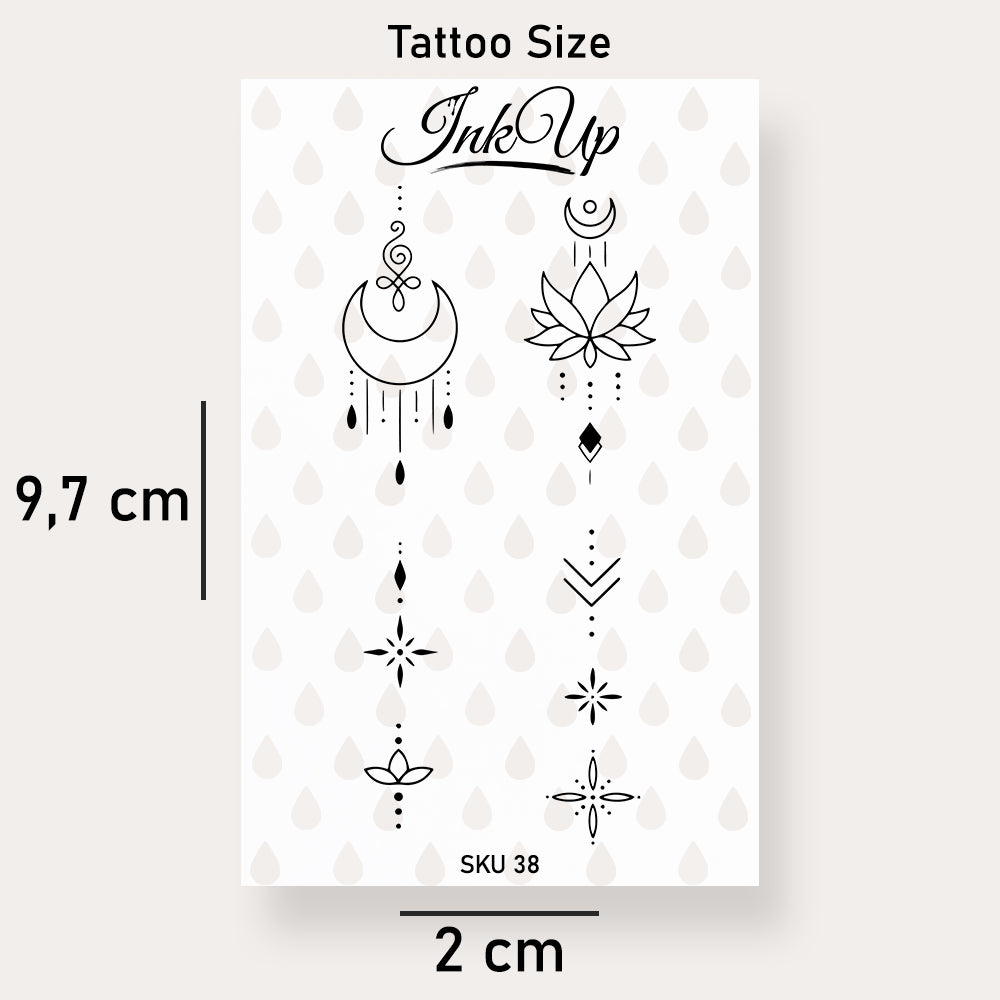 Mond & Lotusblume Ornament Tattoo Set