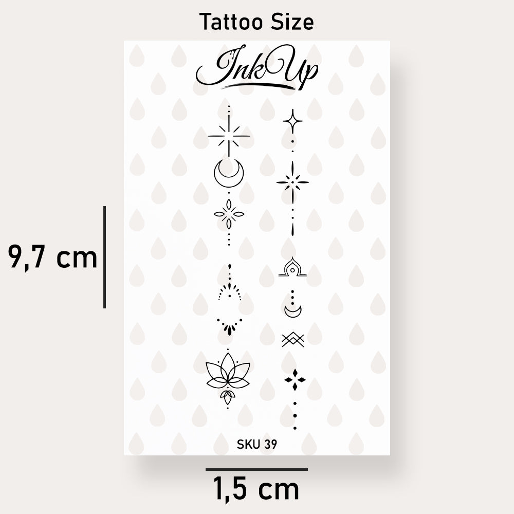 Mond & Lotusblume Ornament Tattoo Set